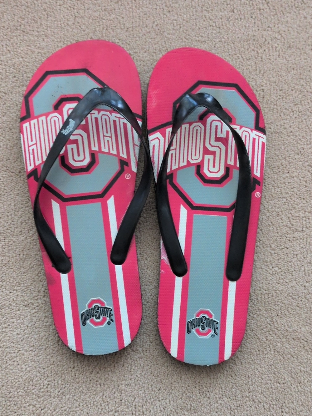 Men's Ohio State Red & Gray Flip Flops